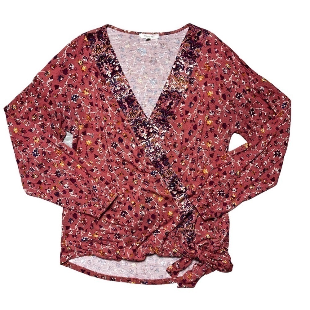 Maurices Rose Floral Print Long Sleeve V Neck Blouse S